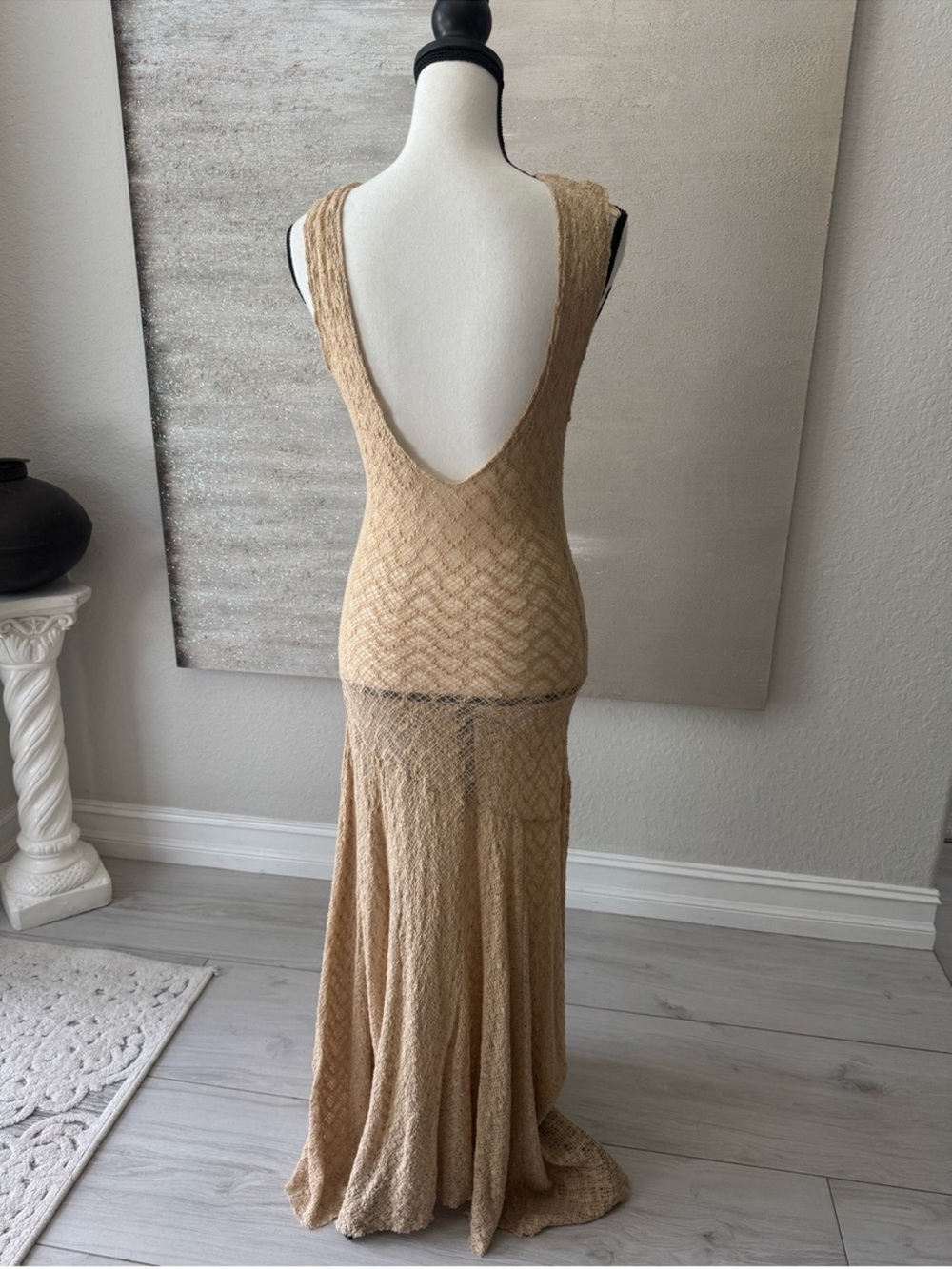 Zara NWT light tan textured Sleeveless Maxi Dress - summer knit semi sheer - Picture 10 of 10